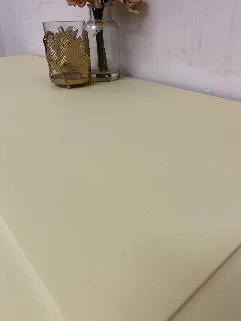 Painted Stag Minstrel Console Table In New England Yellow – Upcycled Vintage Sideboard, Hall Table, Entryway Furniture photo vinterior
