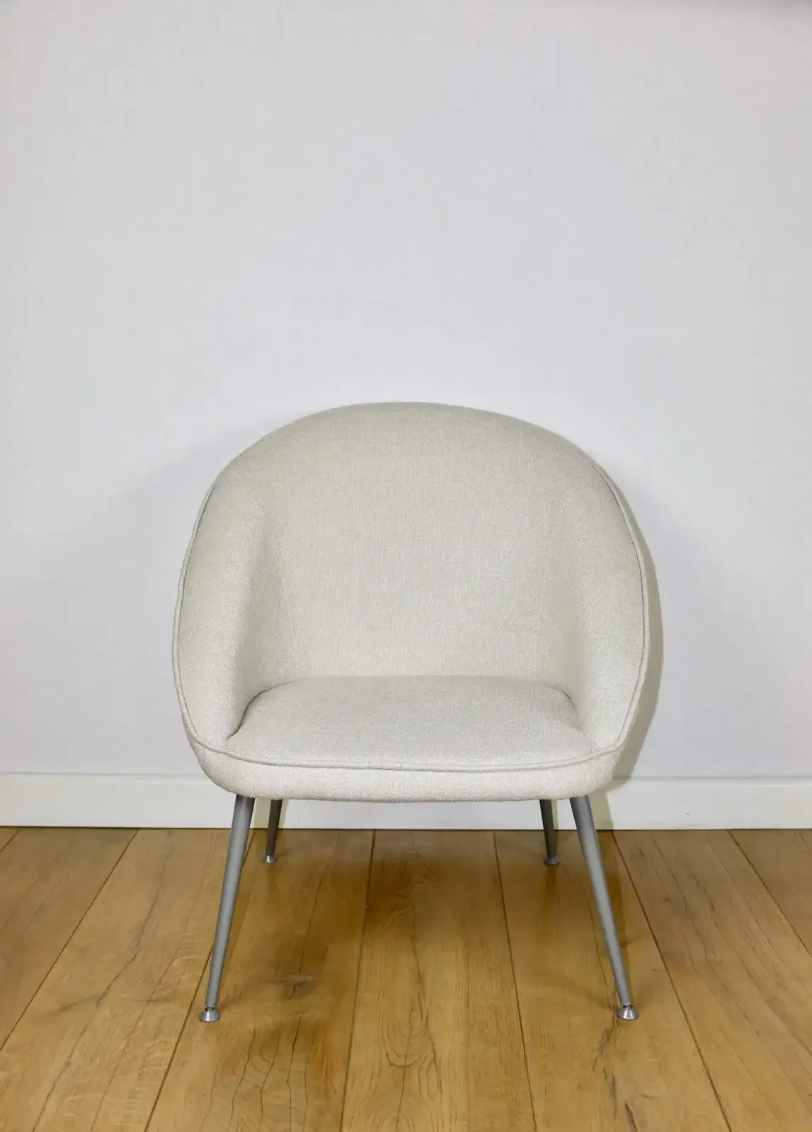 photo for sale Ivory Beige Shell Armchair From The 1970s On Gray Metal Legs   Beautiful