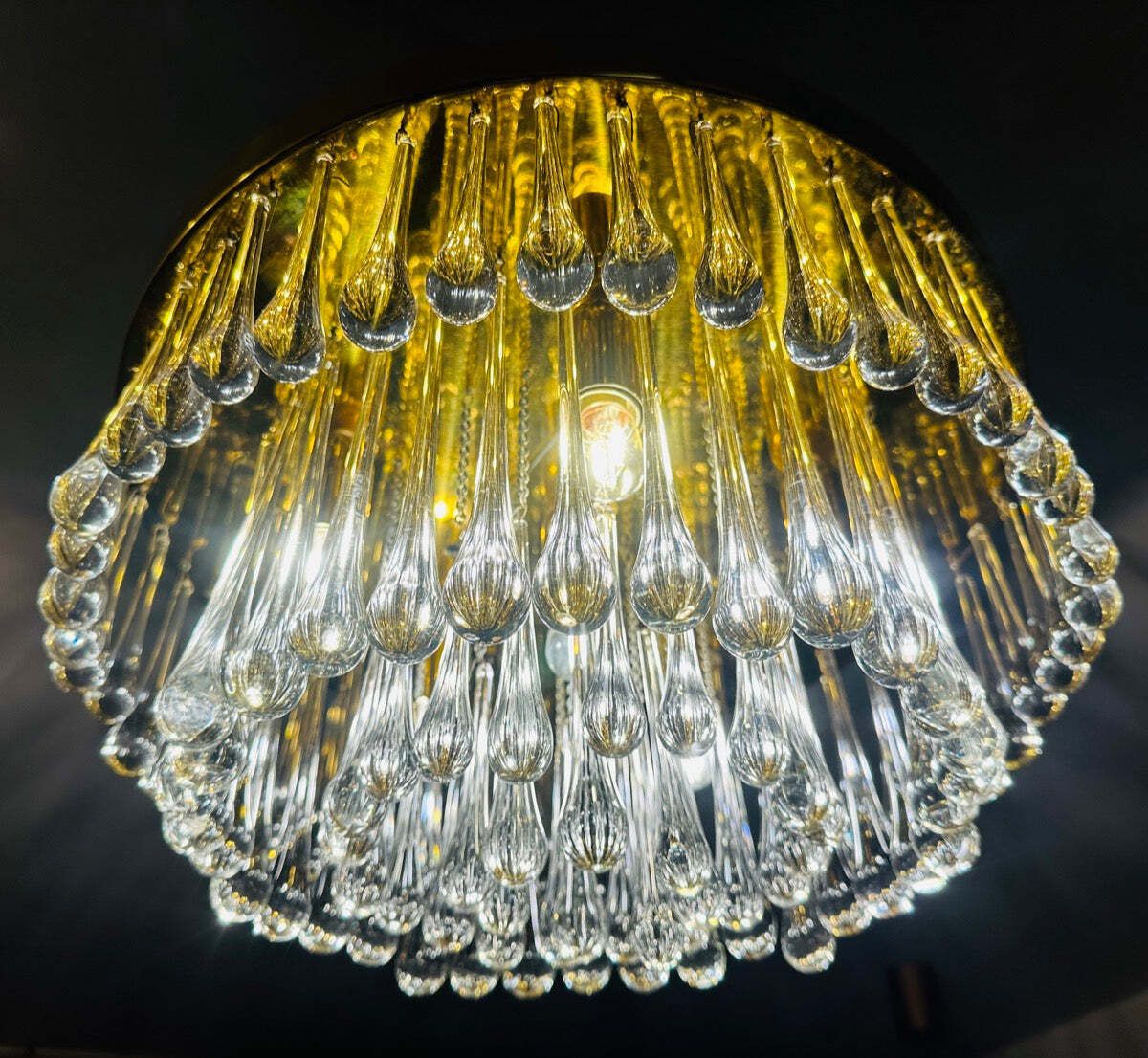 photo furniture 1970s German Murano Clear Glass 110 Tear Drop Circular Flush Mount Ceiling Light By Christoph Palme