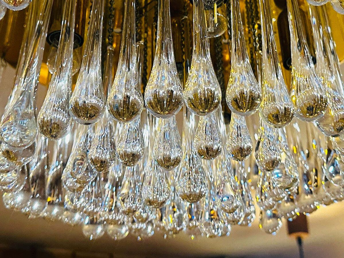 photo buy 1970s German Murano Clear Glass 110 Tear Drop Circular Flush Mount Ceiling Light By Christoph Palme