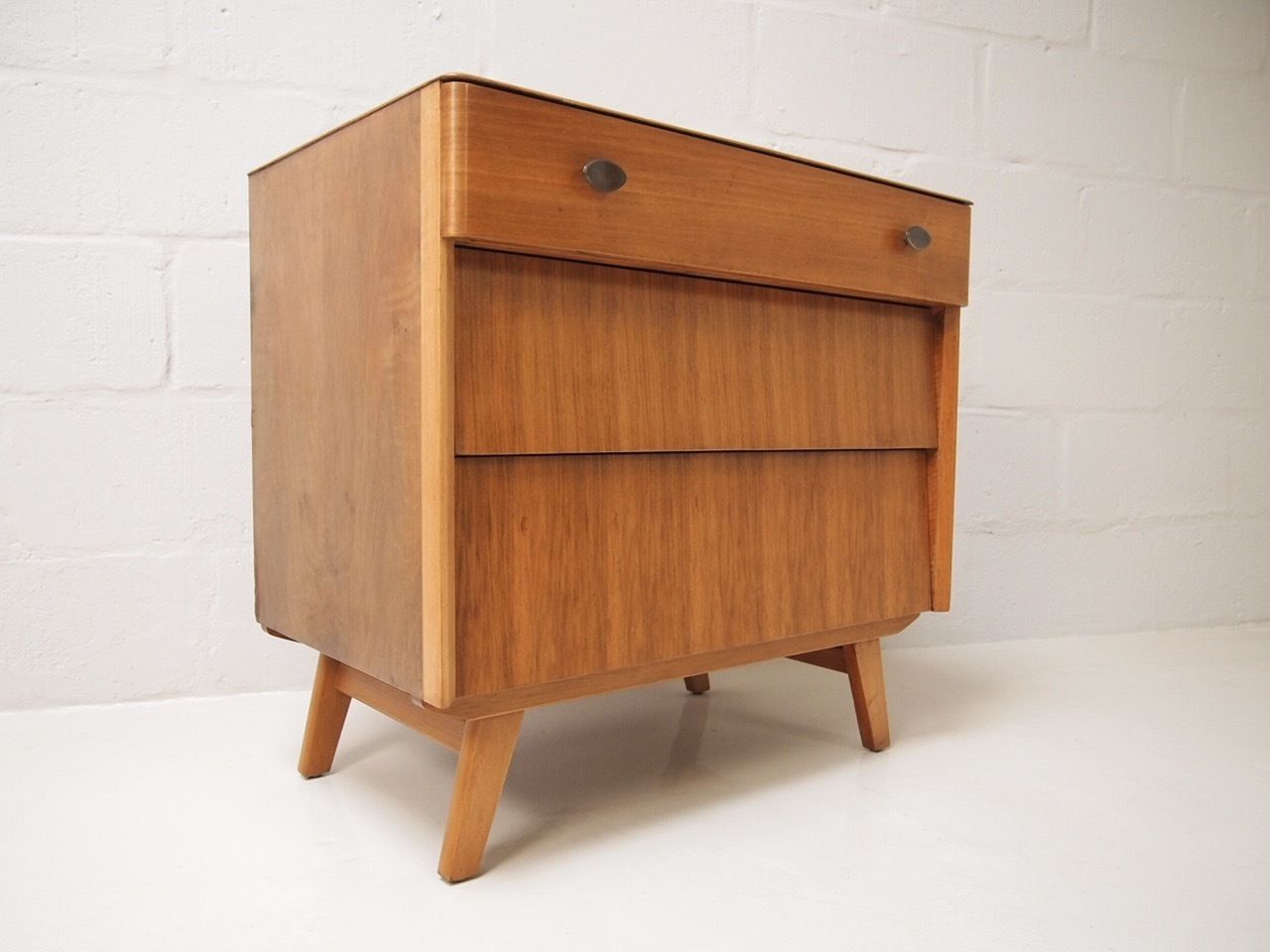 Rare English Oak Three Drawer Chest On Splayed Legs. photo furniture