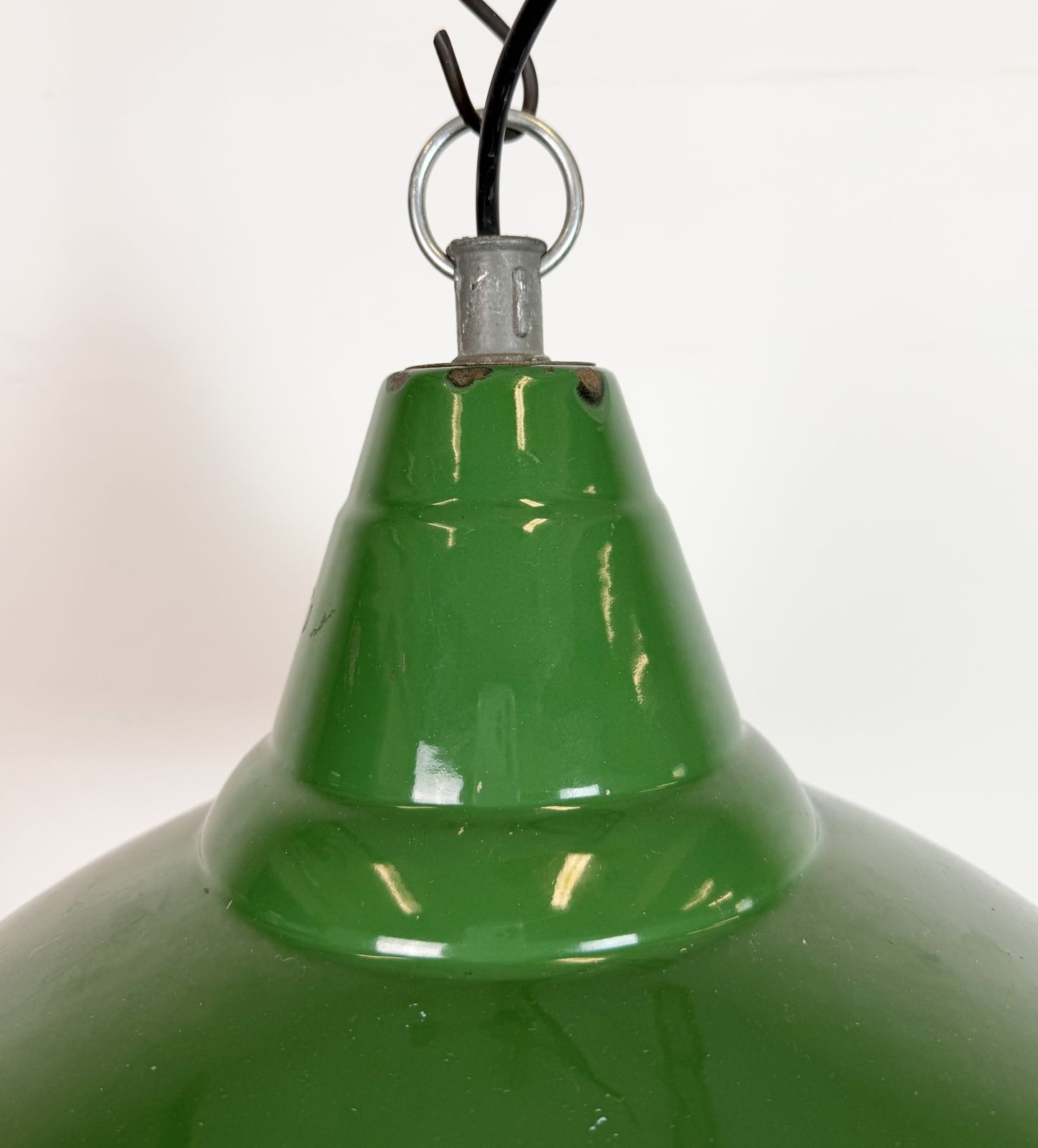 Industrial British Green Enamel Factory Pendant Lamp, 1960s photo for sale