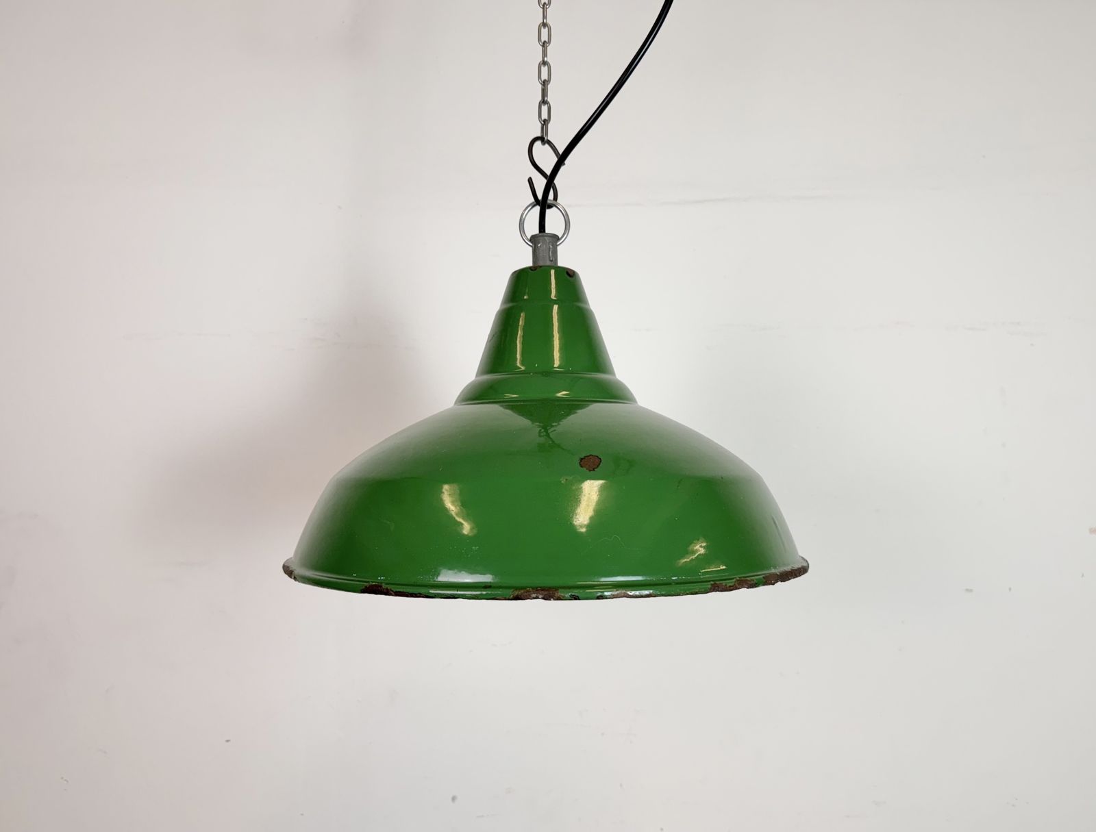 199.0 Industrial British Green Enamel Factory Pendant Lamp, 1960s photo