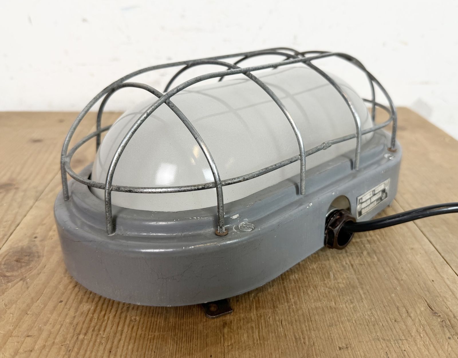 photo for sale Industrial Grey Wall Light With Milk Glass From Elektrosvit, 1970s, 2x