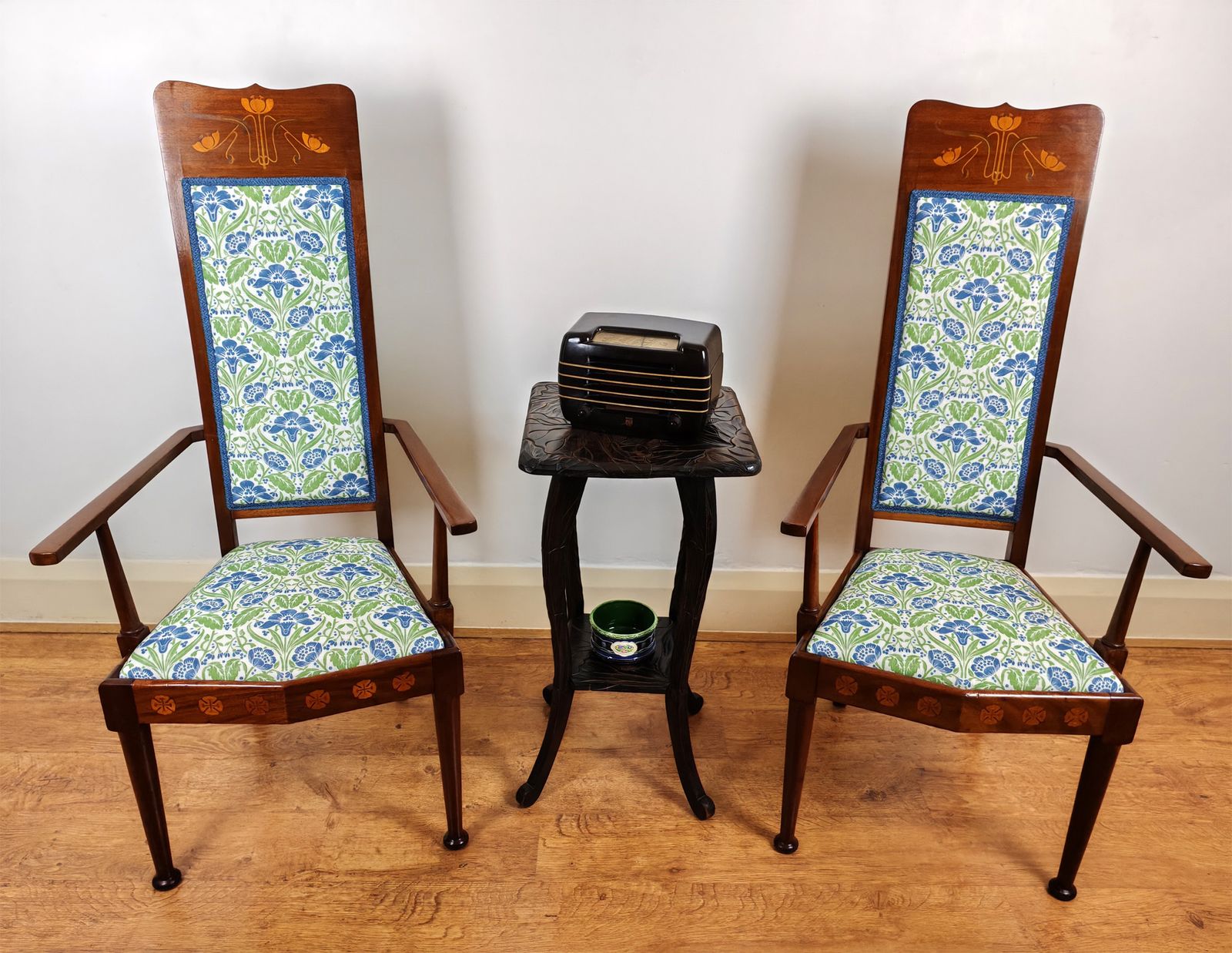 Pair Of Liberty Style Art Nouveau High Back Chairs photo vintage