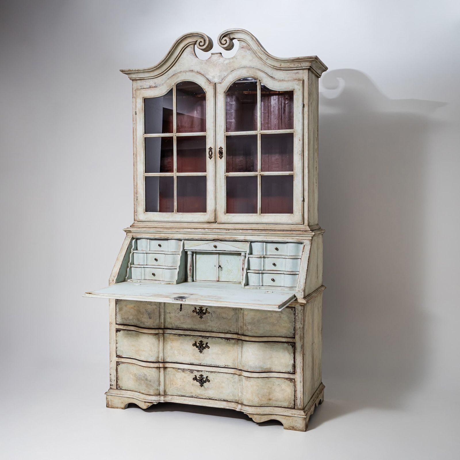 White Painted Secretary Desk With Glazed Cabinet, 18th Century photo furniture