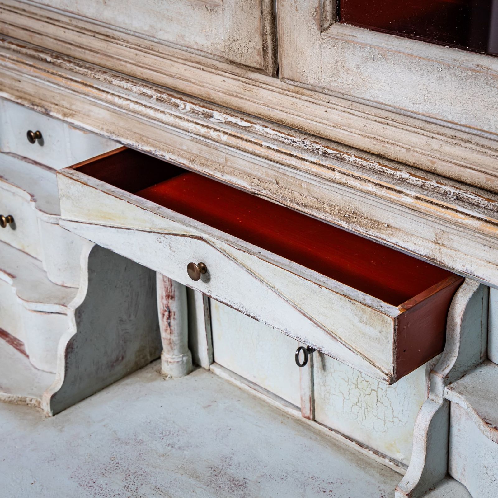 White Painted Secretary Desk With Glazed Cabinet, 18th Century photo Furniture