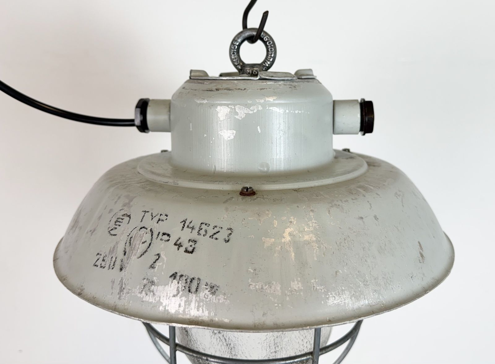 Grey Industrial Aluminium Cage Pendant Lamp With Frosted Glass, 1970s photo Lighting