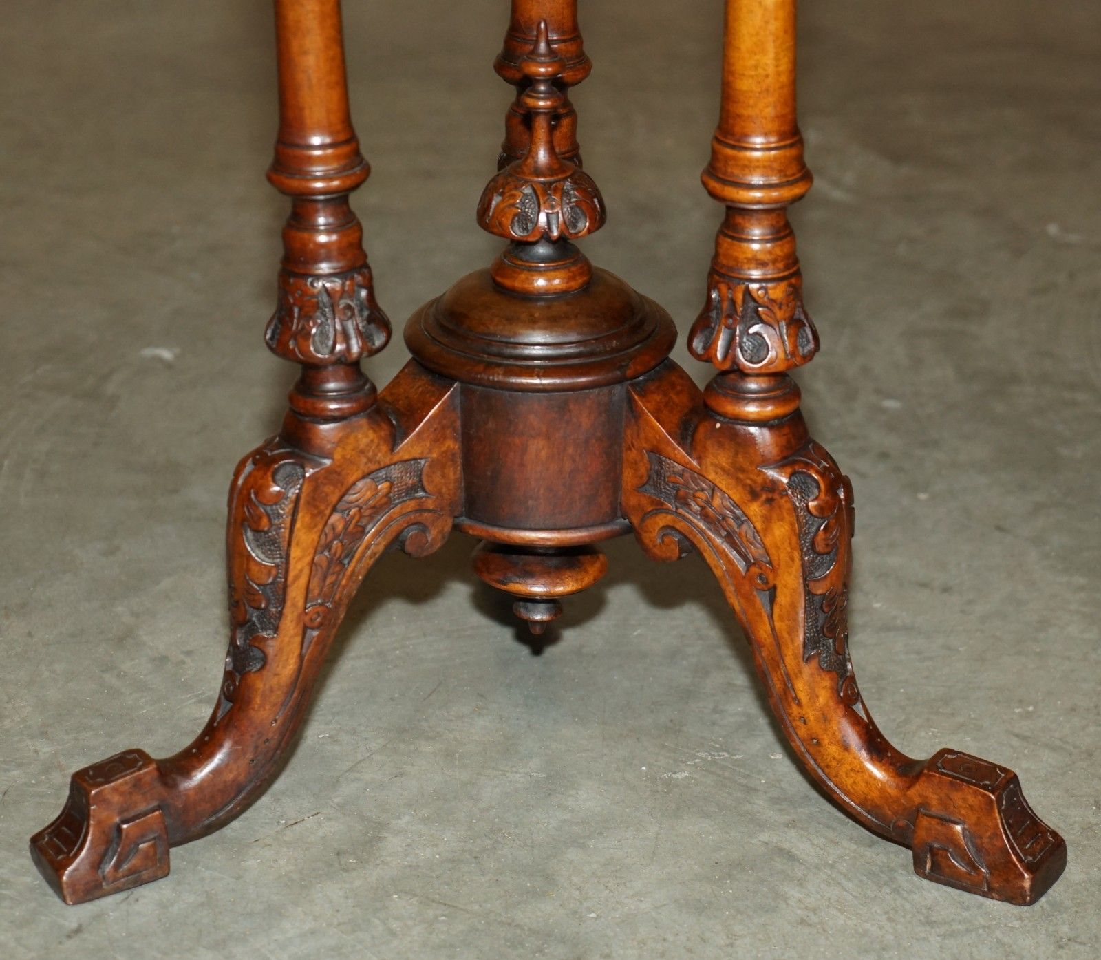 photo for sale Antique Mahogany Satinwood & Walnut Chess Games Table With Lovely Turned Base