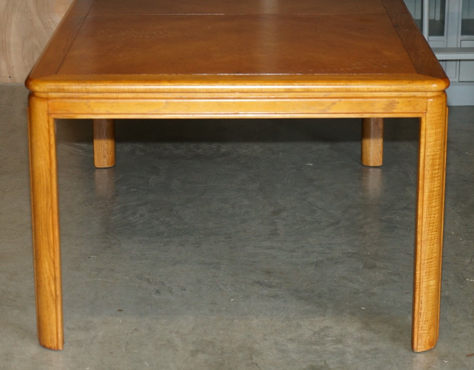photo for sale Vintage English Burr Oak & Teak Dining Table & Ten Bergere Dining Chairs Suite