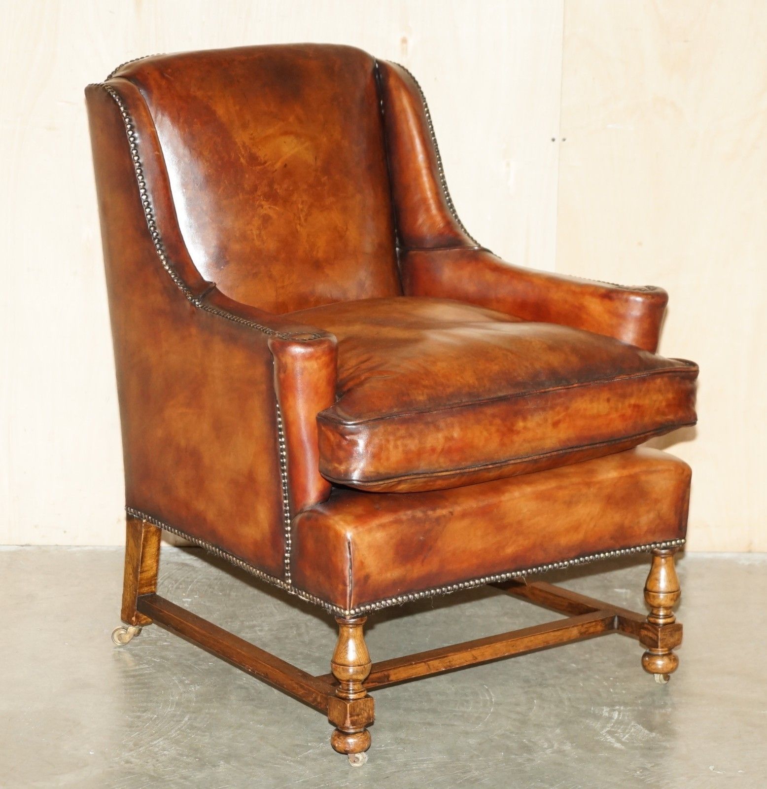 Sublime Antique Restored English Oak & Hand Dyed Leather William Morris Armchair photo furniture