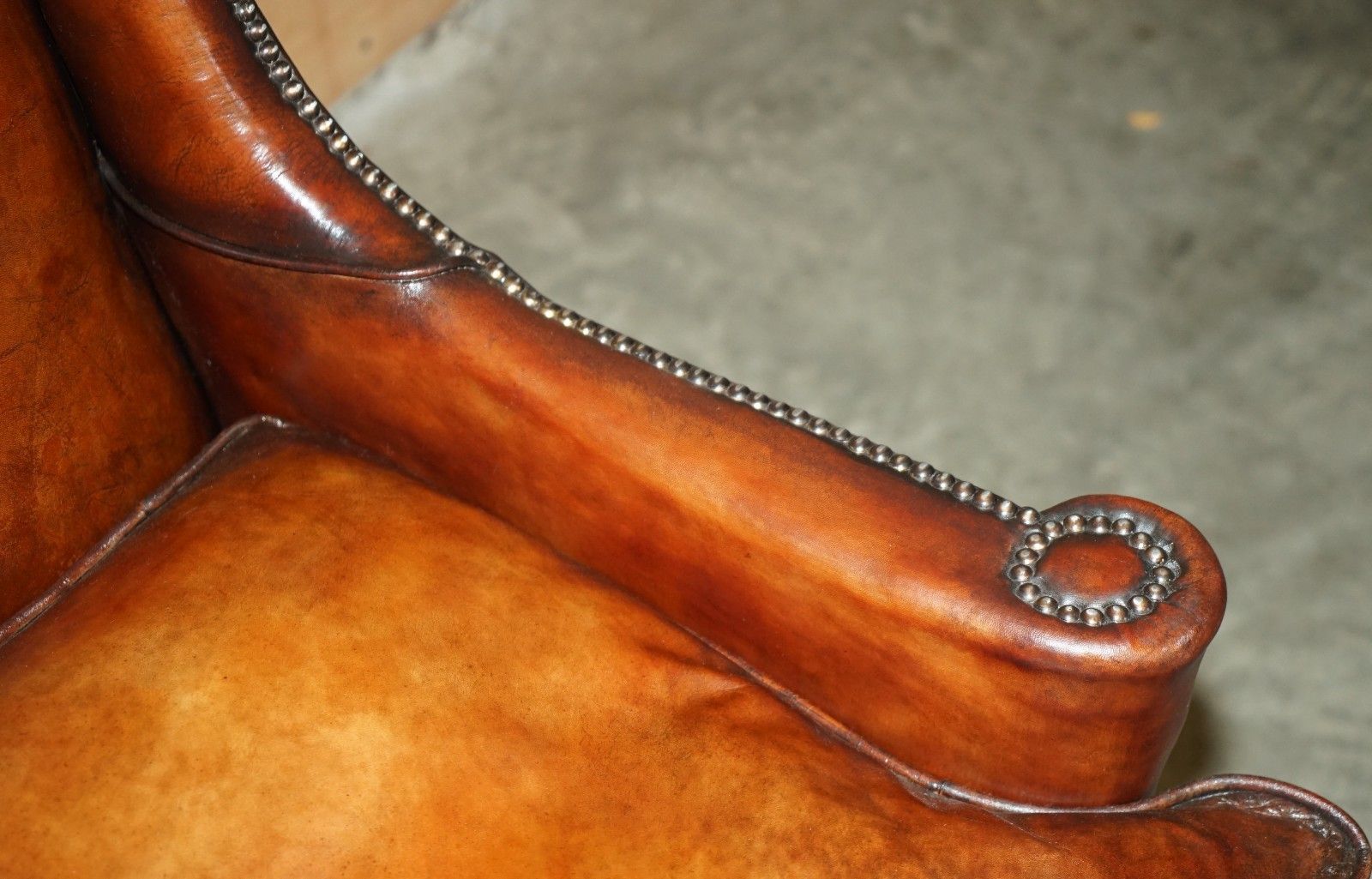 photo furniture Sublime Antique Restored English Oak & Hand Dyed Leather William Morris Armchair