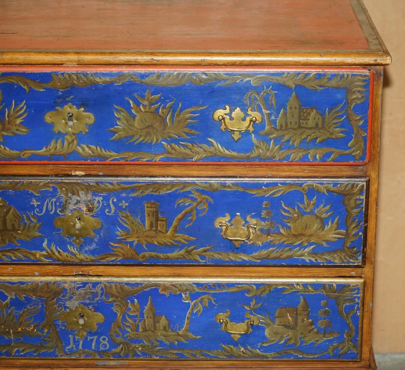 Stunning 1778 Dated Polychrome Painted Claw & Ball Campaign Chest Of Drawers photo 6950.0