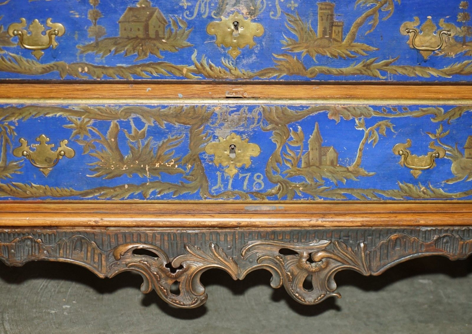 Stunning 1778 Dated Polychrome Painted Claw & Ball Campaign Chest Of Drawers photo buy