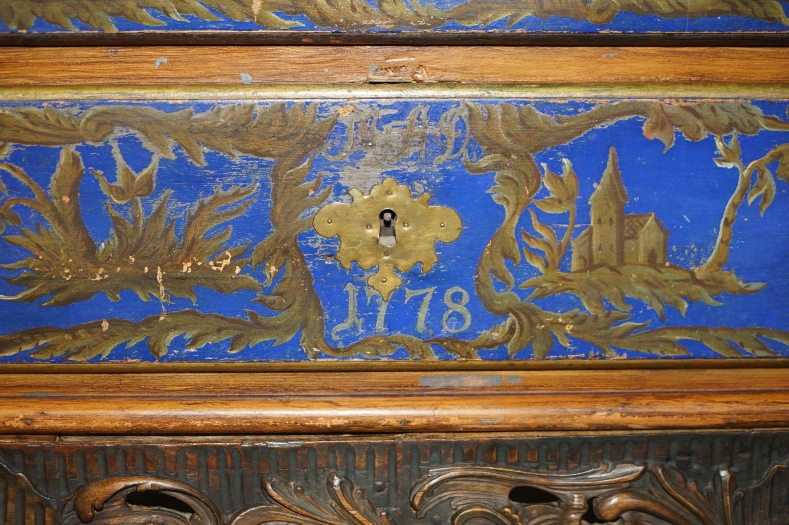 Stunning 1778 Dated Polychrome Painted Claw & Ball Campaign Chest Of Drawers photo vintage