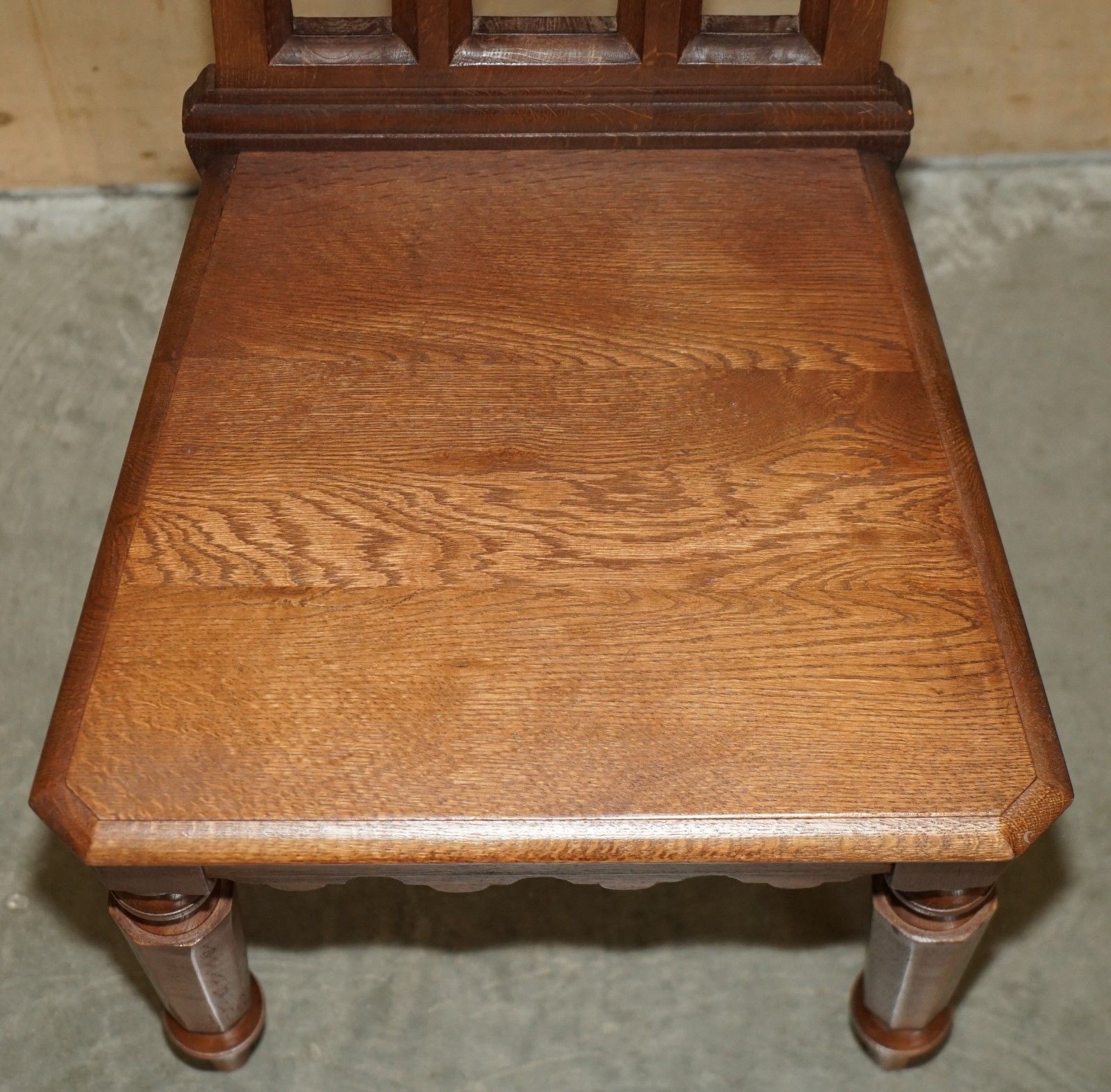 Four Circa 1920 English Oak Hand Carved Gothic Revival Steeple Back Hall Chairs photo 1950.0