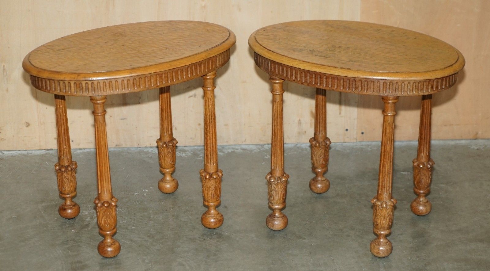 Stunning Pair Of Adzed Top English Oak Hand Carved Side End Lamp Wine Tables photo furniture