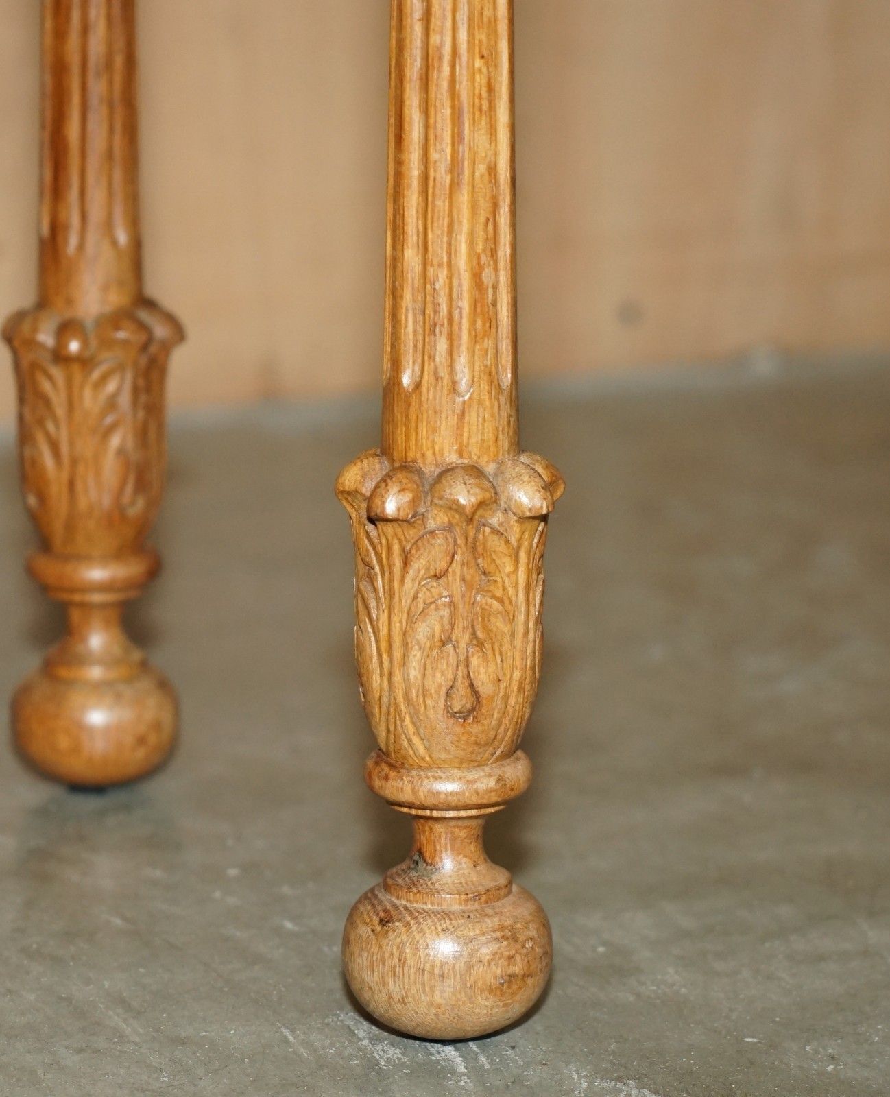 photo furniture Stunning Pair Of Adzed Top English Oak Hand Carved Side End Lamp Wine Tables