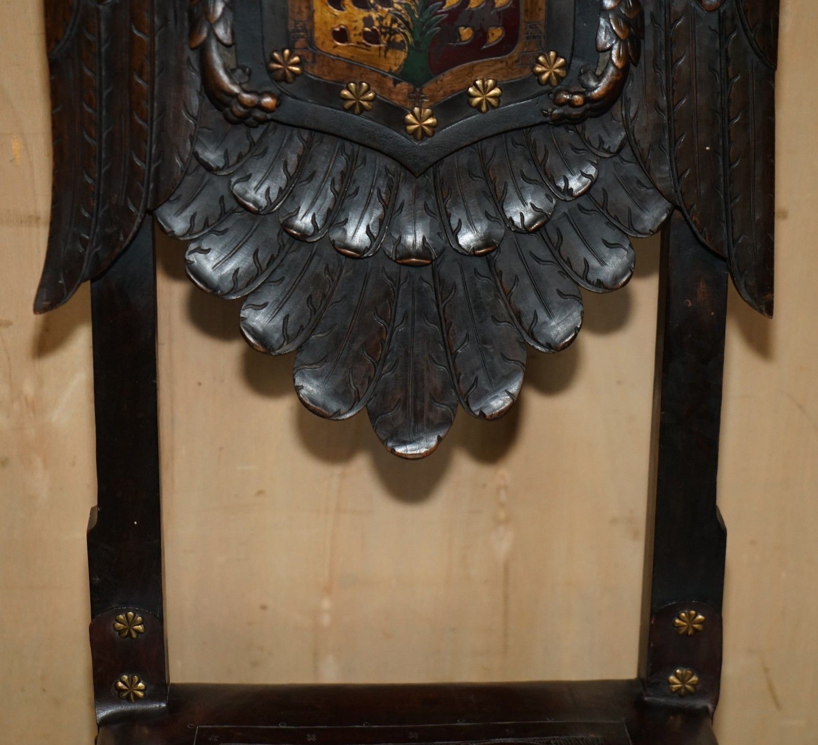 Five 19th Century Carved Continental Baroque Double Eagle Coat Of Arms Chairs photo vintage