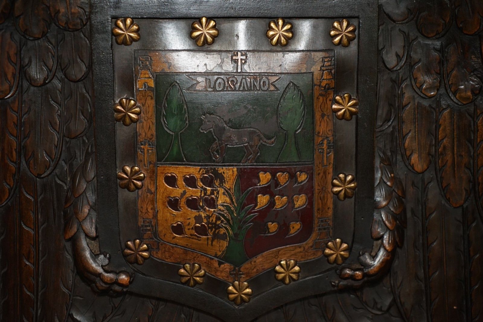 photo for sale Five 19th Century Carved Continental Baroque Double Eagle Coat Of Arms Chairs