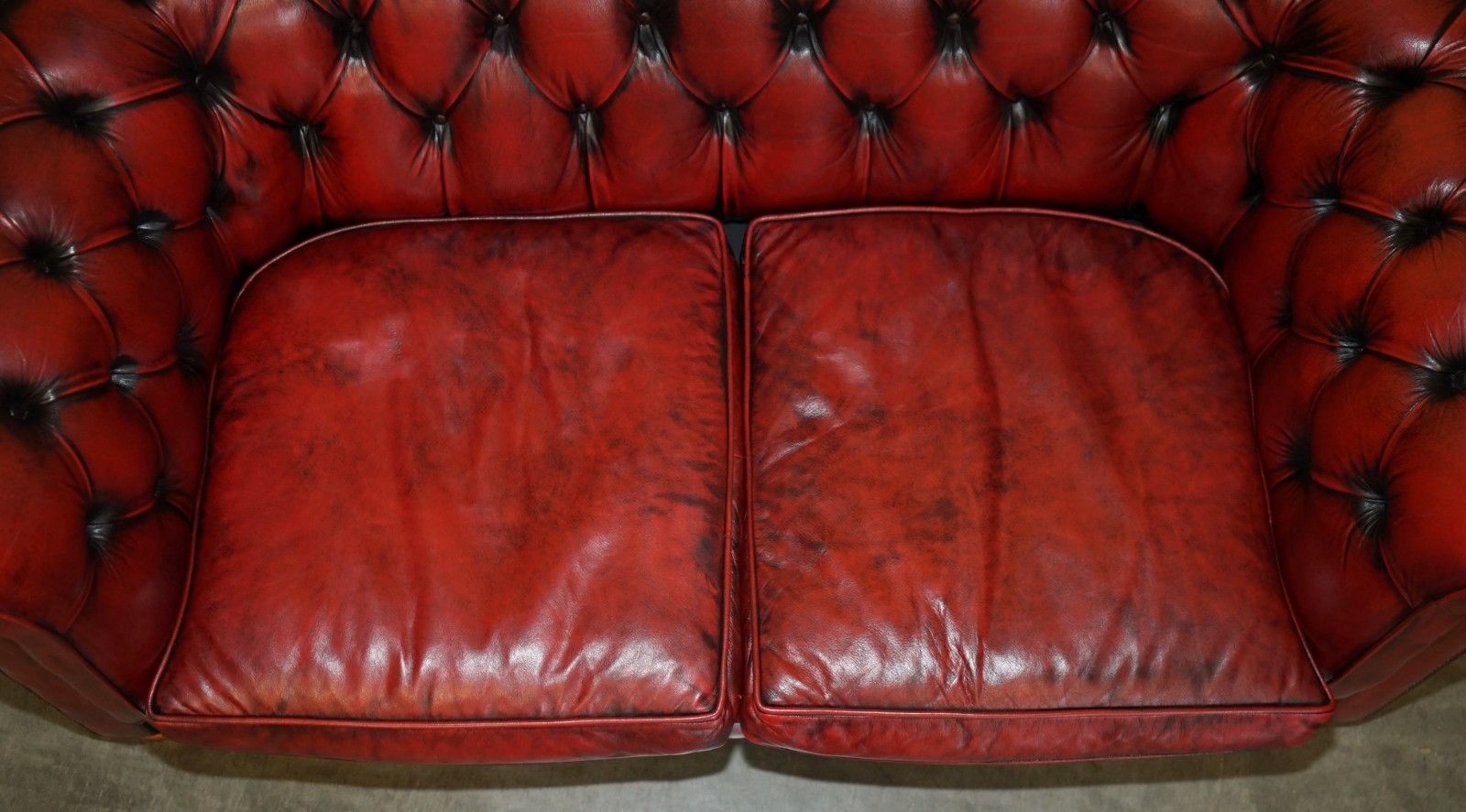 photo for sale Lovely Vintage Oxblood Bordeaux Leather Chesterfield Club Sofa Part Of Suite
