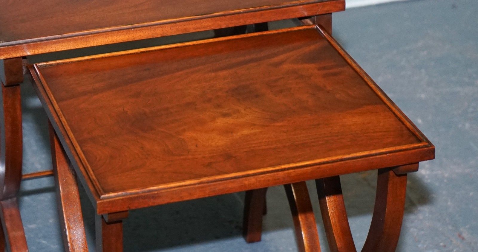photo buy Vintage Hardwood Nest Of Tables With Lyre Form Legs