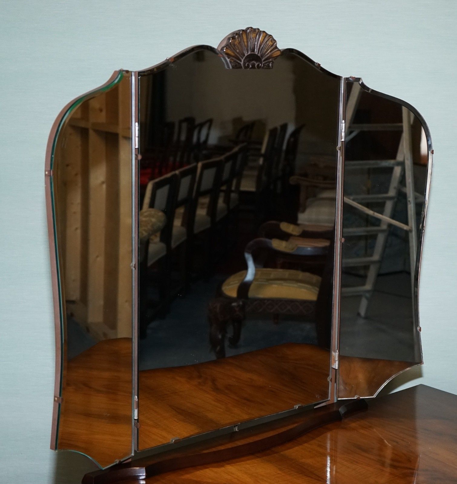 Vintage Queen Anne Style Legs Dressing Table Vanity With Large Mirror photo furniture