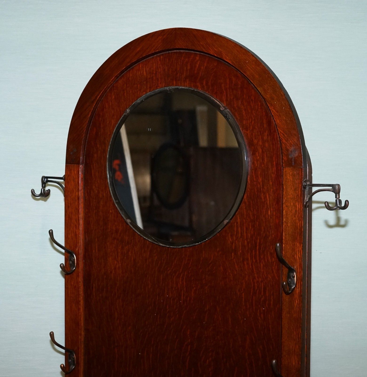 Antique Atcraft Oak Hat And Umbrella Hallway Stand With A Mirror photo Furniture