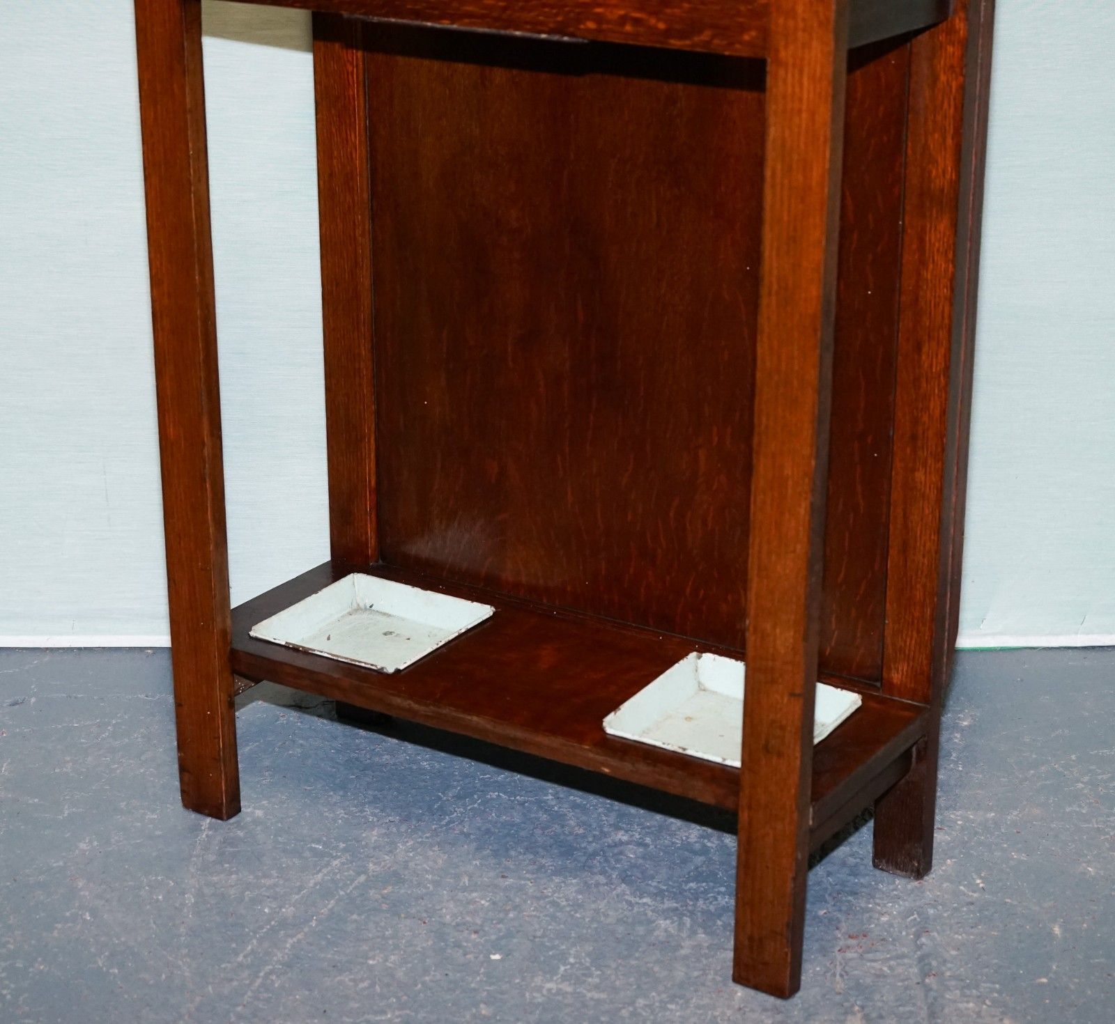 Antique Atcraft Oak Hat And Umbrella Hallway Stand With A Mirror photo vinterior