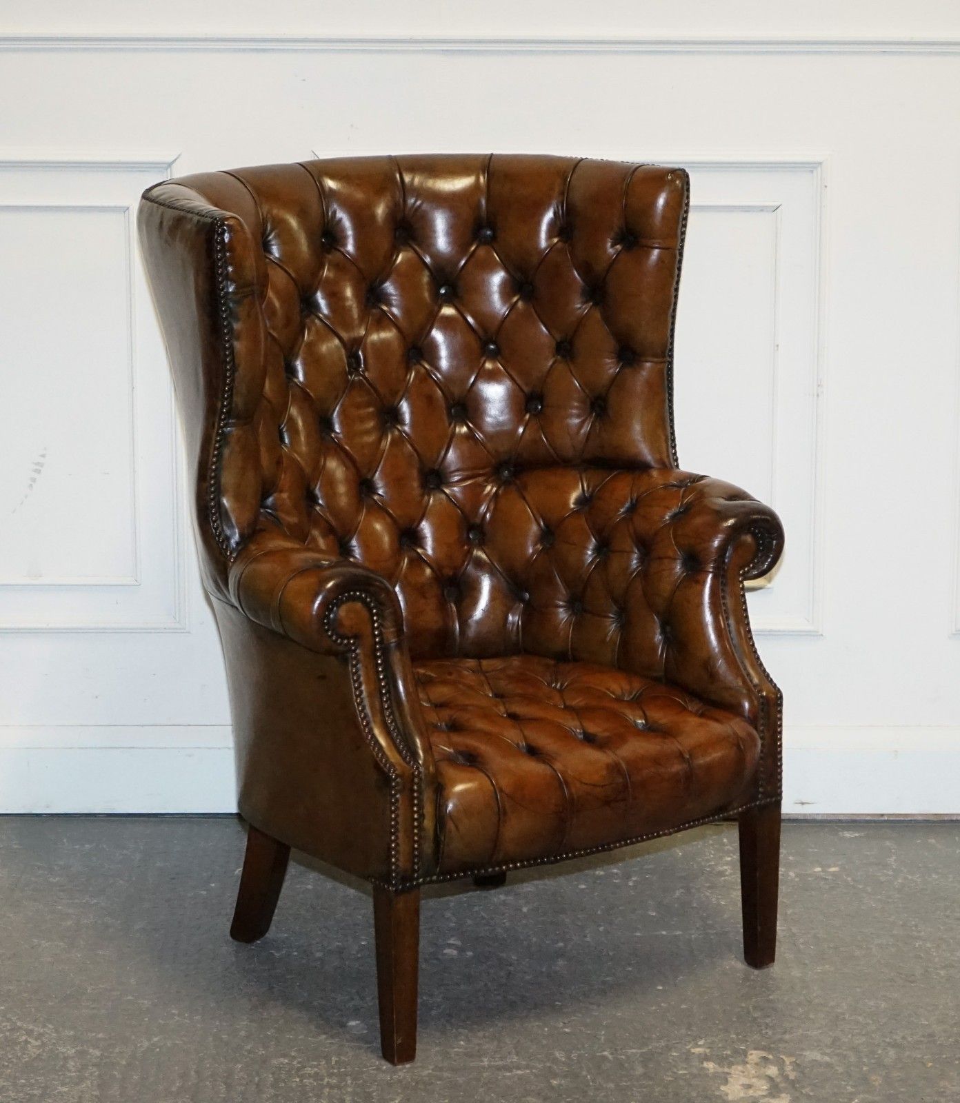 Restored Chesterfield Hand Dyed Leather Porters Wingback Armchair photo furniture