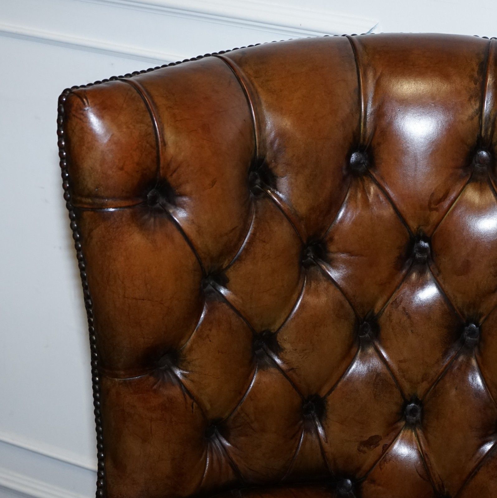 Restored Chesterfield Hand Dyed Leather Porters Wingback Armchair photo 3514.0
