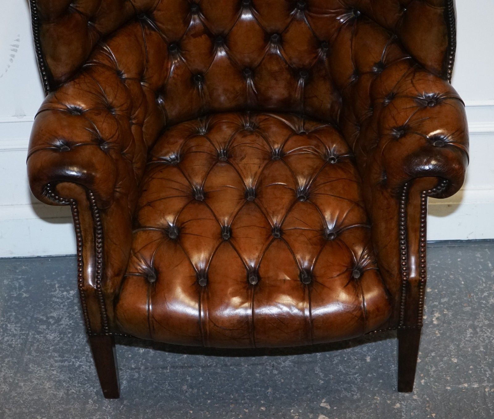 photo buy Restored Chesterfield Hand Dyed Leather Porters Wingback Armchair