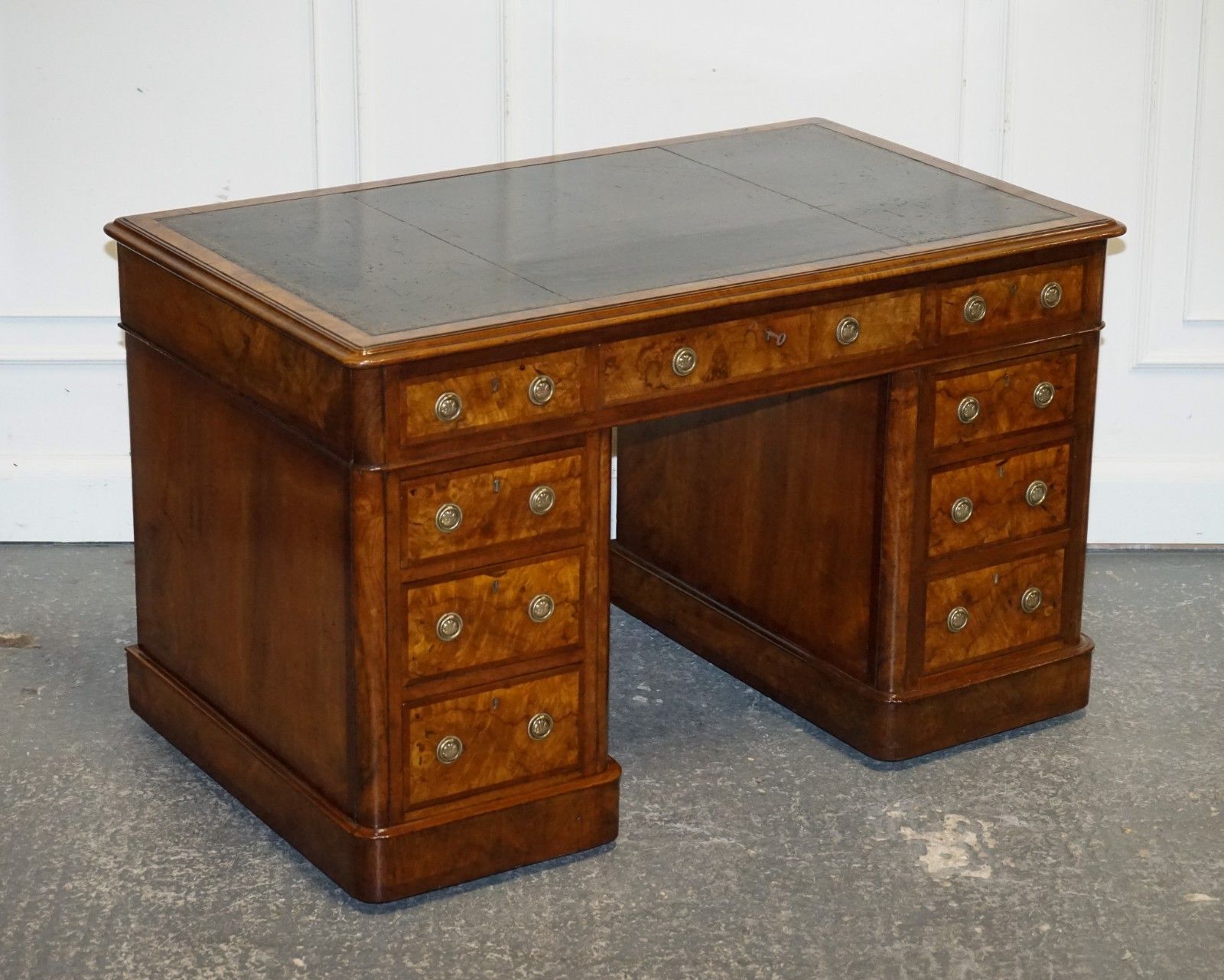 Important Royal Druce & Co London 1840's Restored Burr Walnut Twin Pedestal Desk photo furniture