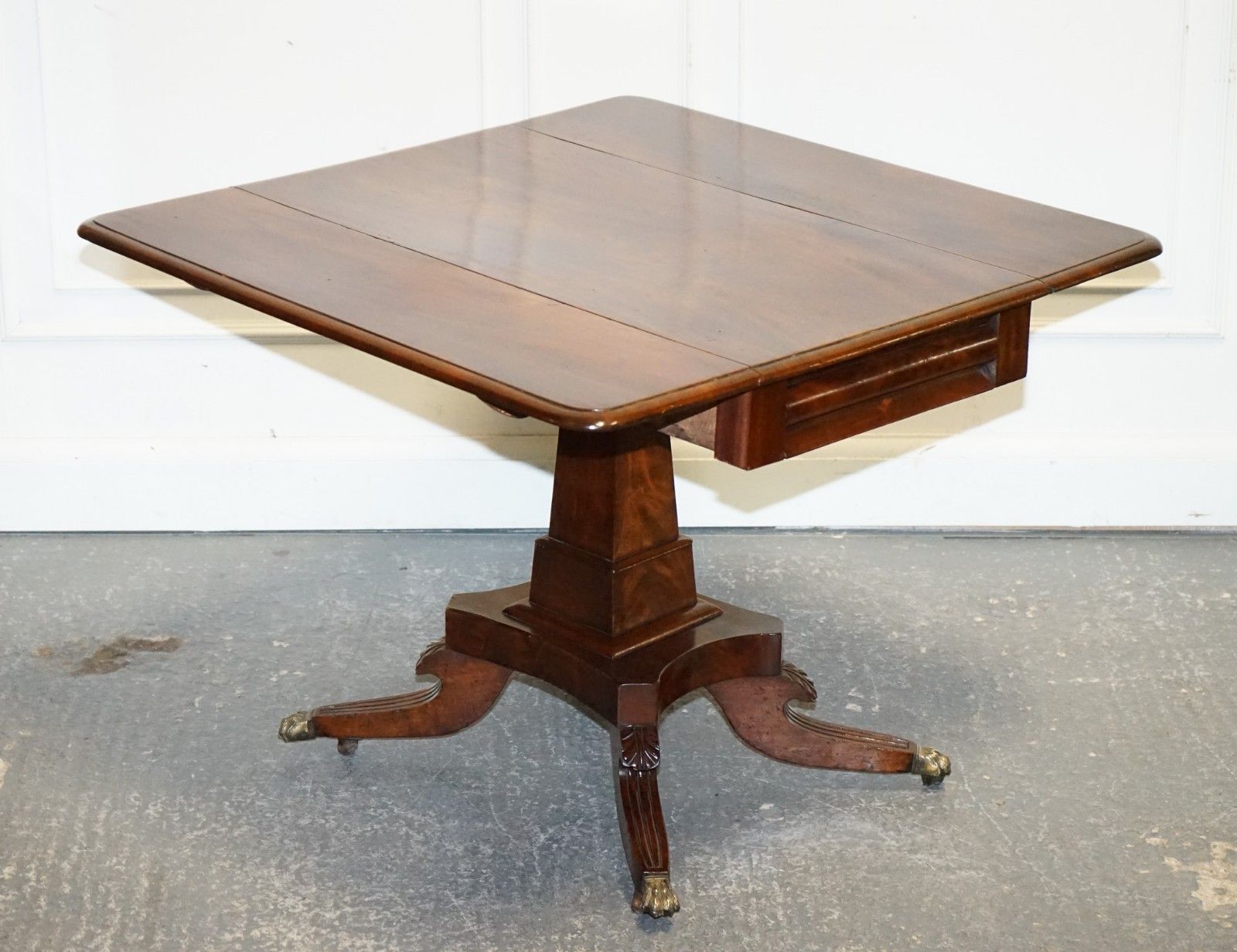 1820s Restored English Antique Pedestal Pembroke Drop Leaf Table With Drawer photo for sale