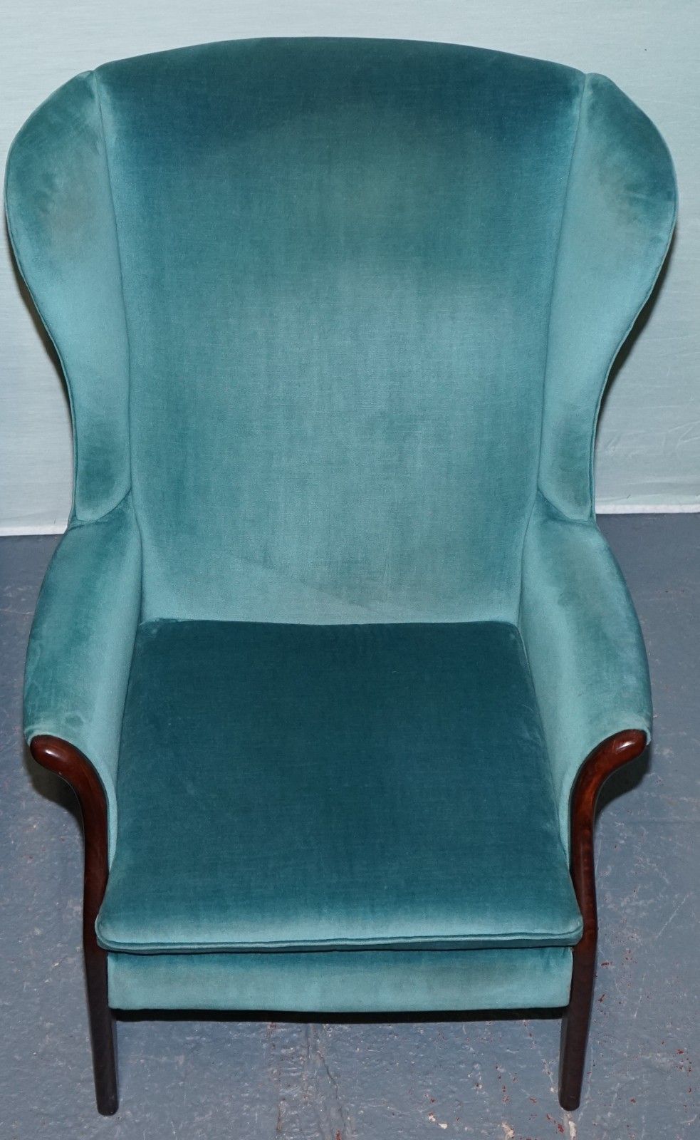 photo buy Mid Century Vintage Pair Of Parer Knoll Froxfield Blue Fabric Wingback Armchairs