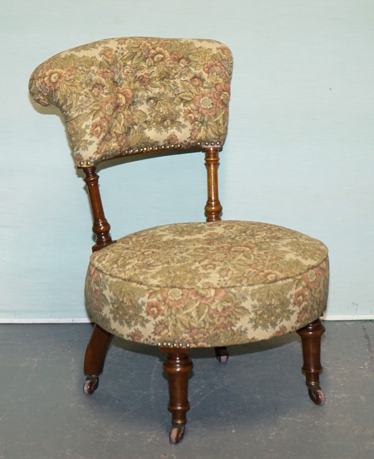 Antique Victorian Tapestry Nursing Chair With Floral Flower Design photo furniture