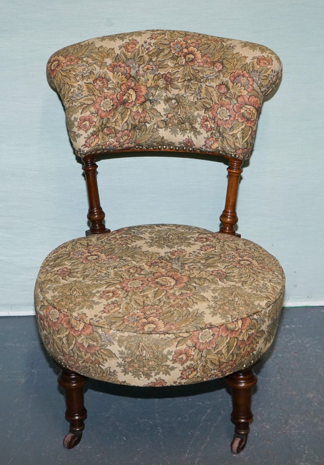 Antique Victorian Tapestry Nursing Chair With Floral Flower Design photo Furniture