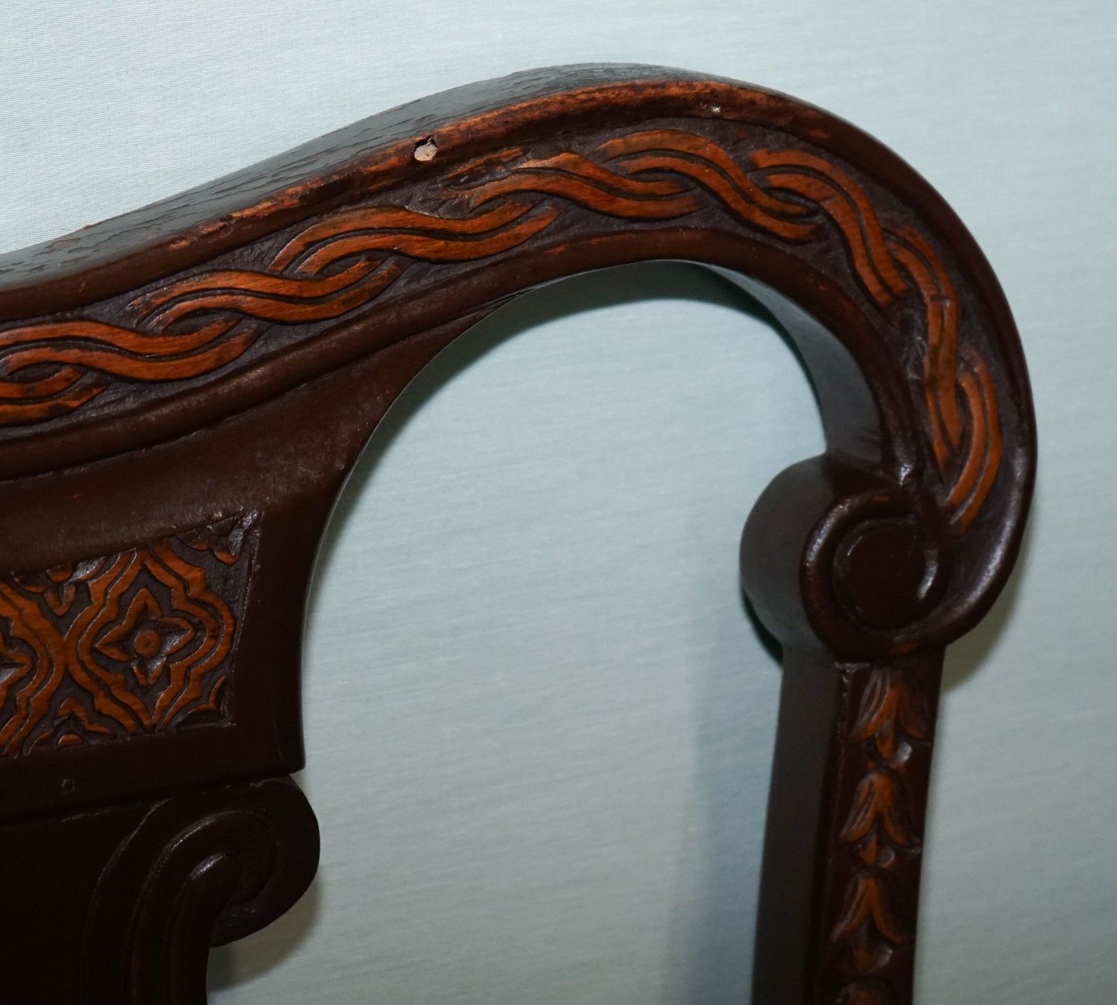 Anglo Indian Wooden Heavily Carved Elephant Detail Single Caver Armchair photo vinterior