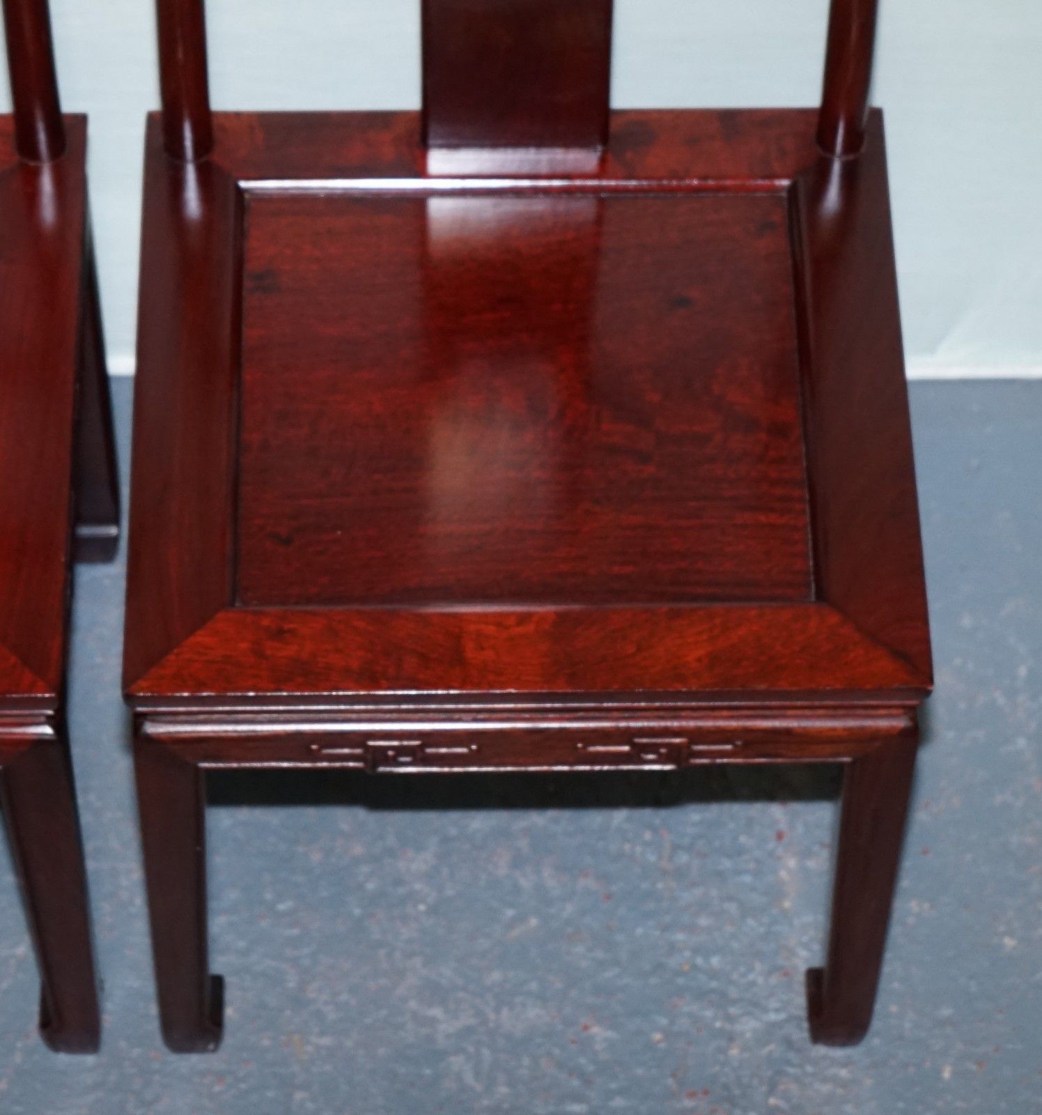 850.0 Pair Of Oriental Chinese Hardwood Mother Of Pearl Inlaid Hall Chairs photo