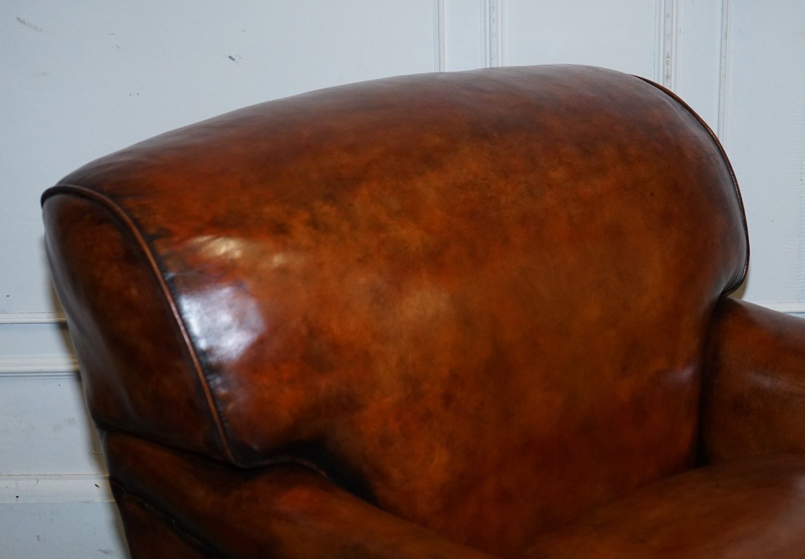 Large Pair Of Howard Style Hand Dyed Leather Armchairs Feather Filled Cushions photo 6500.0