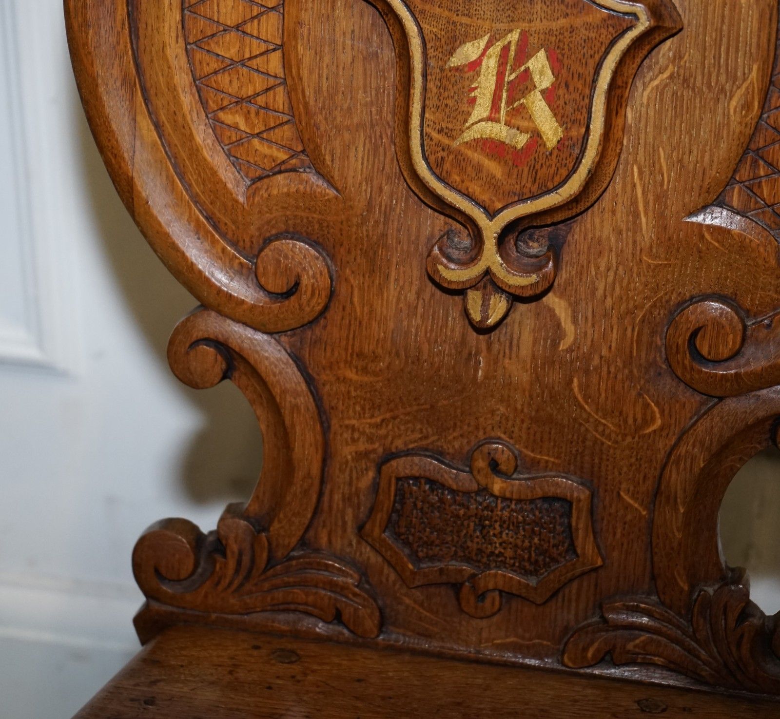 Antique Pair Of Victorian Solid Oak Carved Hallway Chairs With Lion Paw Feet photo buy