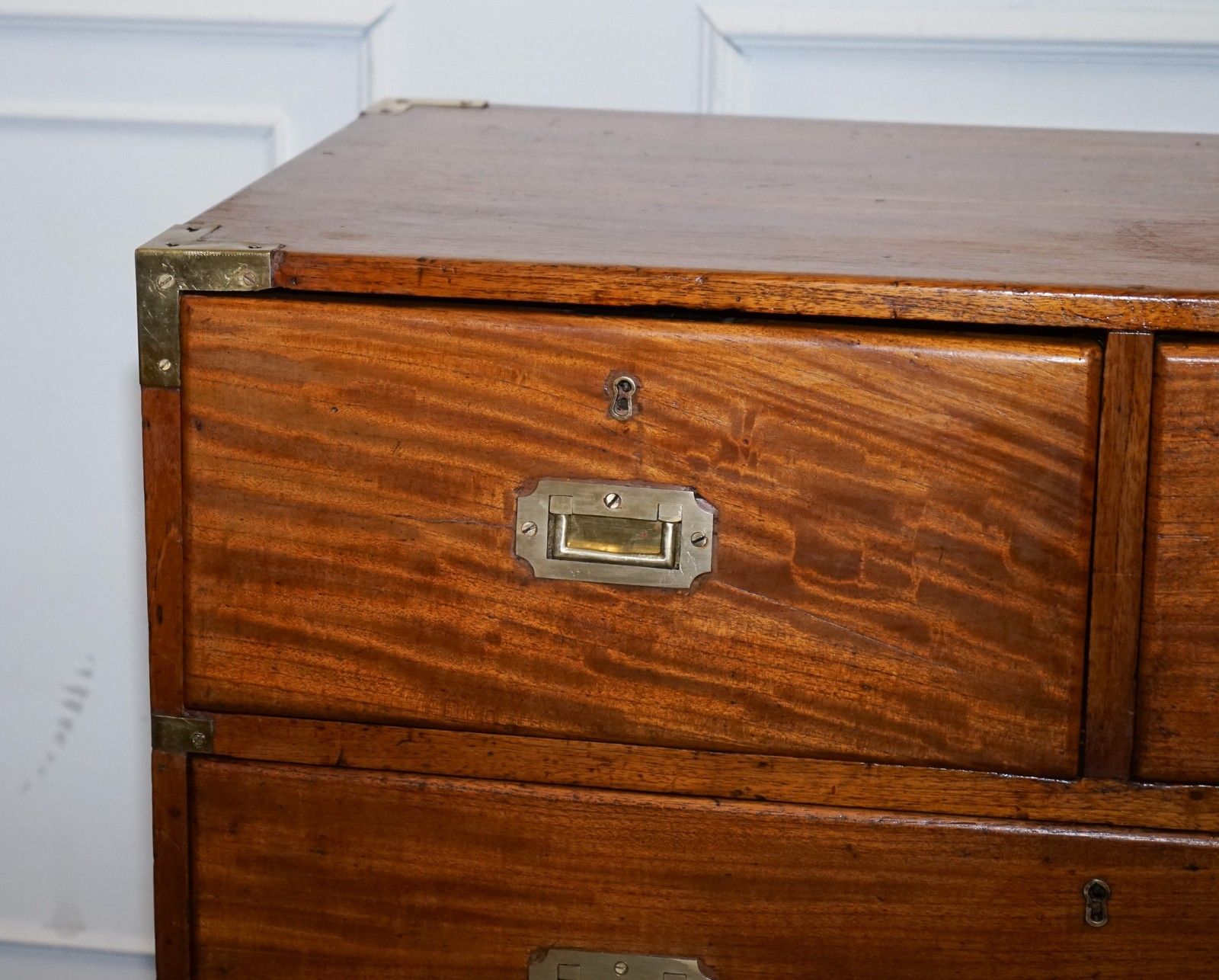 Antique 19th Century Satinwood Military Campaign Chest Of Drawers Lots Of Patina photo Furniture