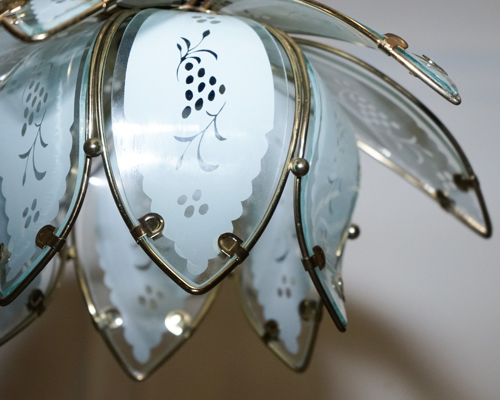 photo for sale Pair Of Art Deco Style 1960's Flower Lotus Glass Ceiling Lamps