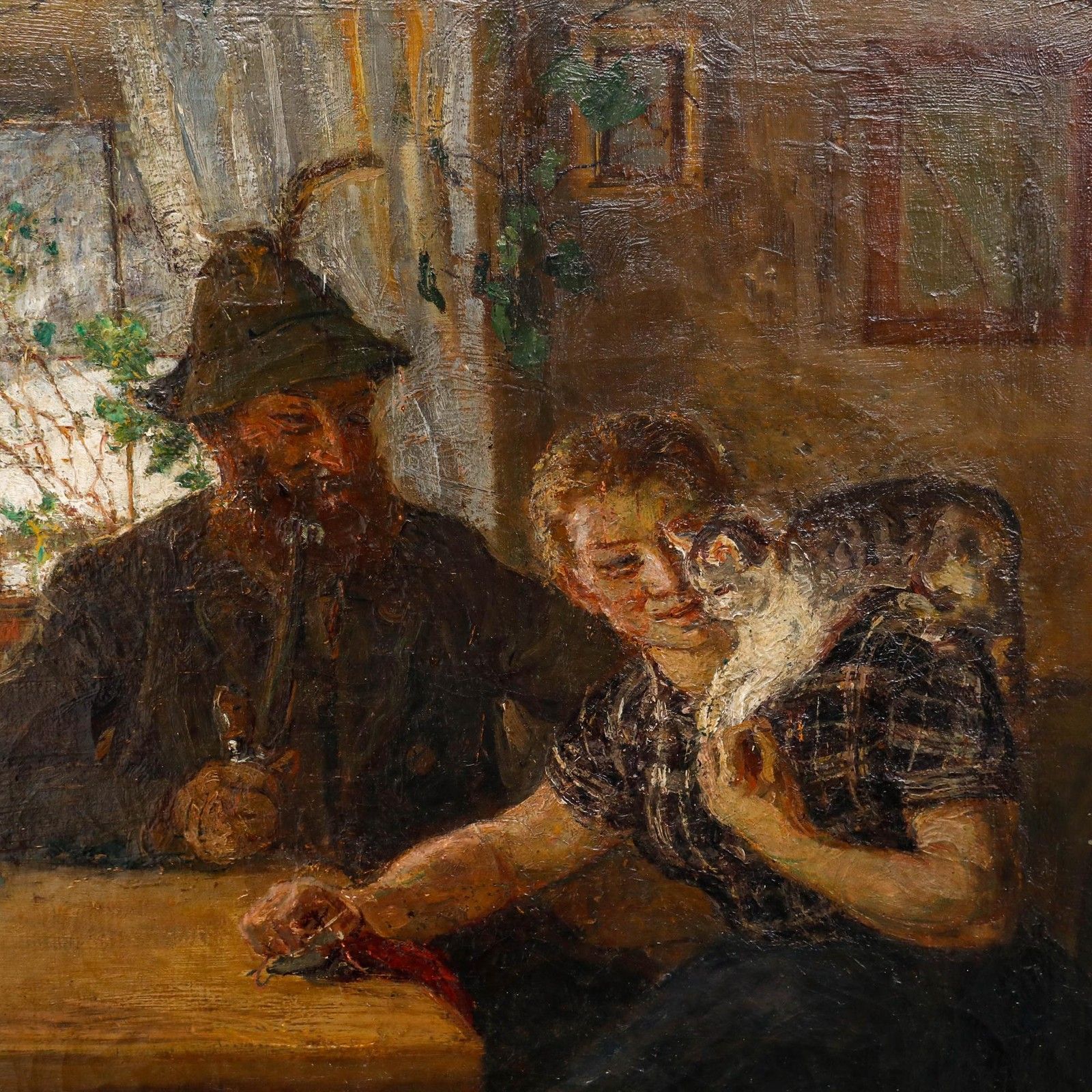 German School 19th Century Oil Feline Companions photo vinterior