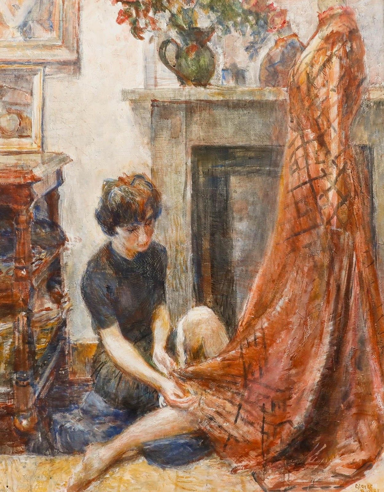 George Butler (1904 1999) Framed 1964 Oil, The Seamstress photo furniture
