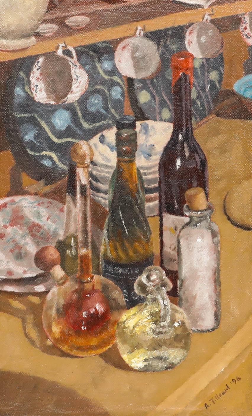 Robert Tilleard (B.1949) 1996 Oil, Still Life With Bottles And Decanters photo furniture