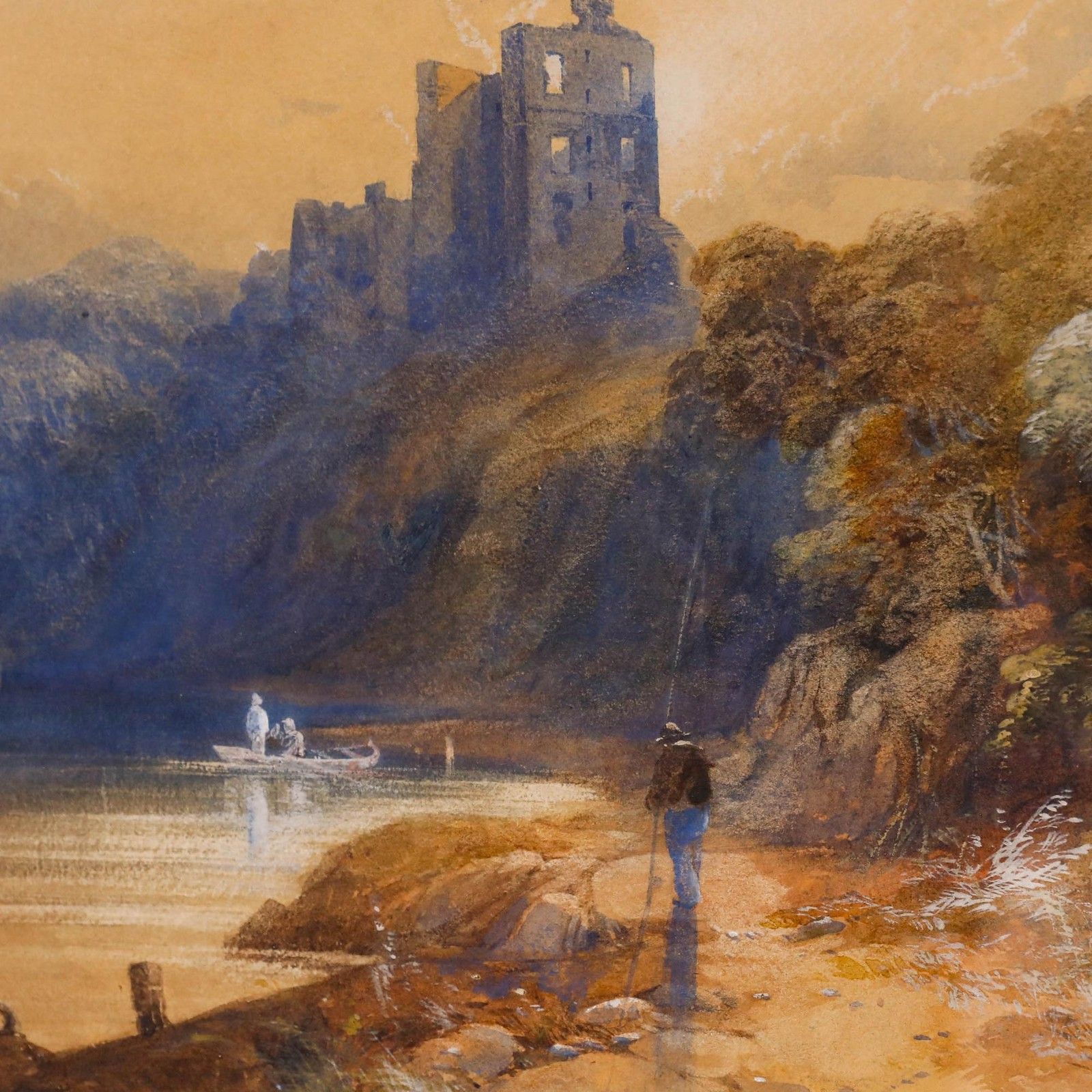 James Burrell Smith (1822 1897) Watercolour, Fishing By The Castle photo Art