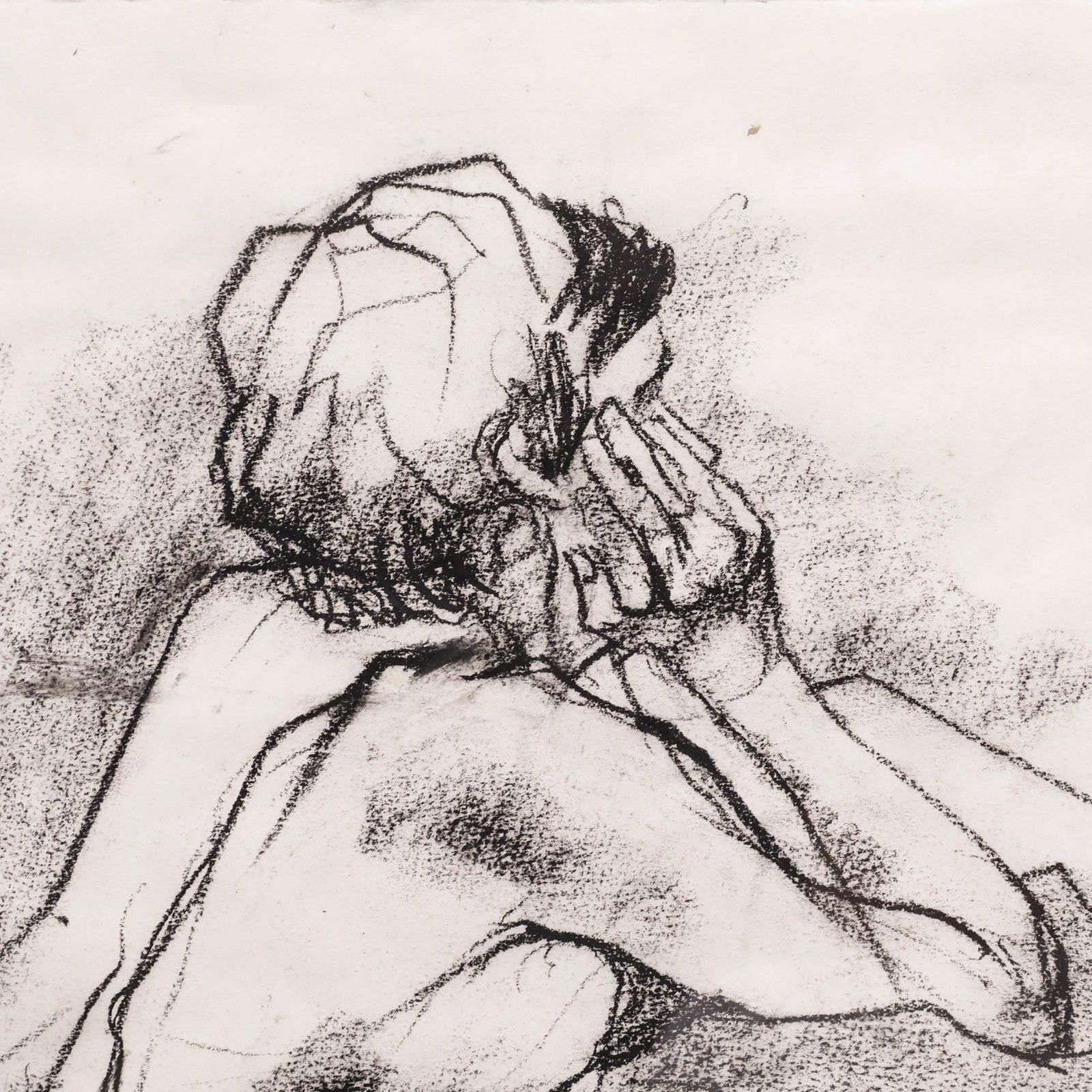 Maggie O'brien 20th Century Charcoal Drawing, Thoughtful Nude photo Art