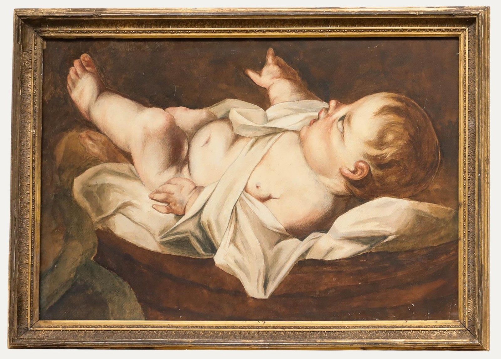 19th Century Watercolour Study Of An Infant