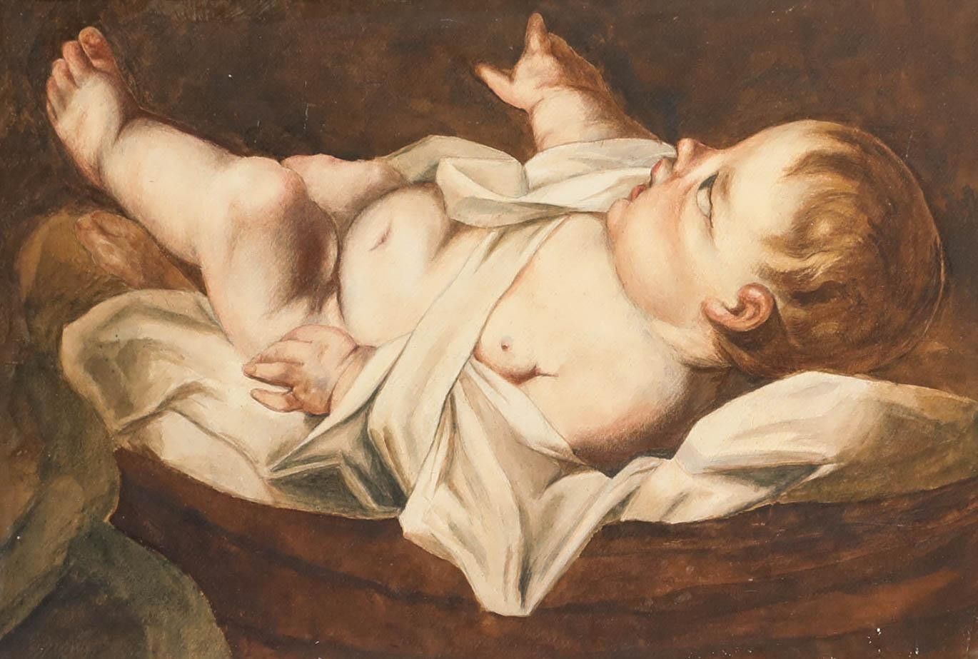 19th Century Watercolour Study Of An Infant photo furniture